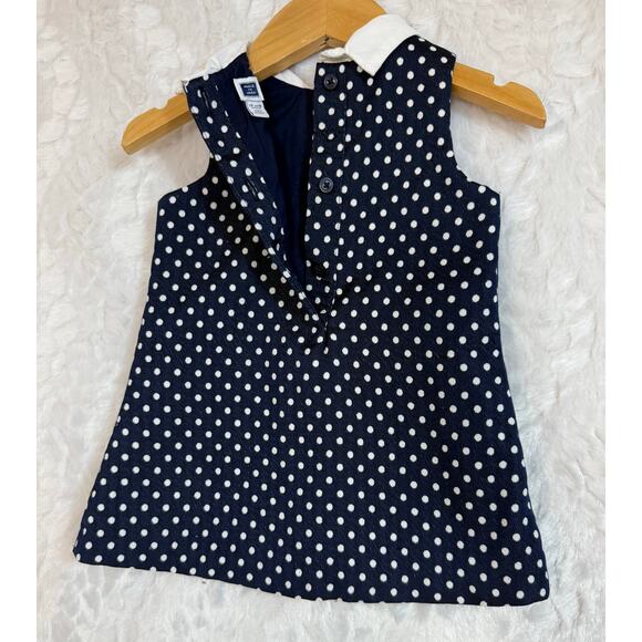 Janie & Jack Sleeveless Collared Dress Navy Blue Polka Dot Baby Girls 12-18 Mos - Picture 3 of 4